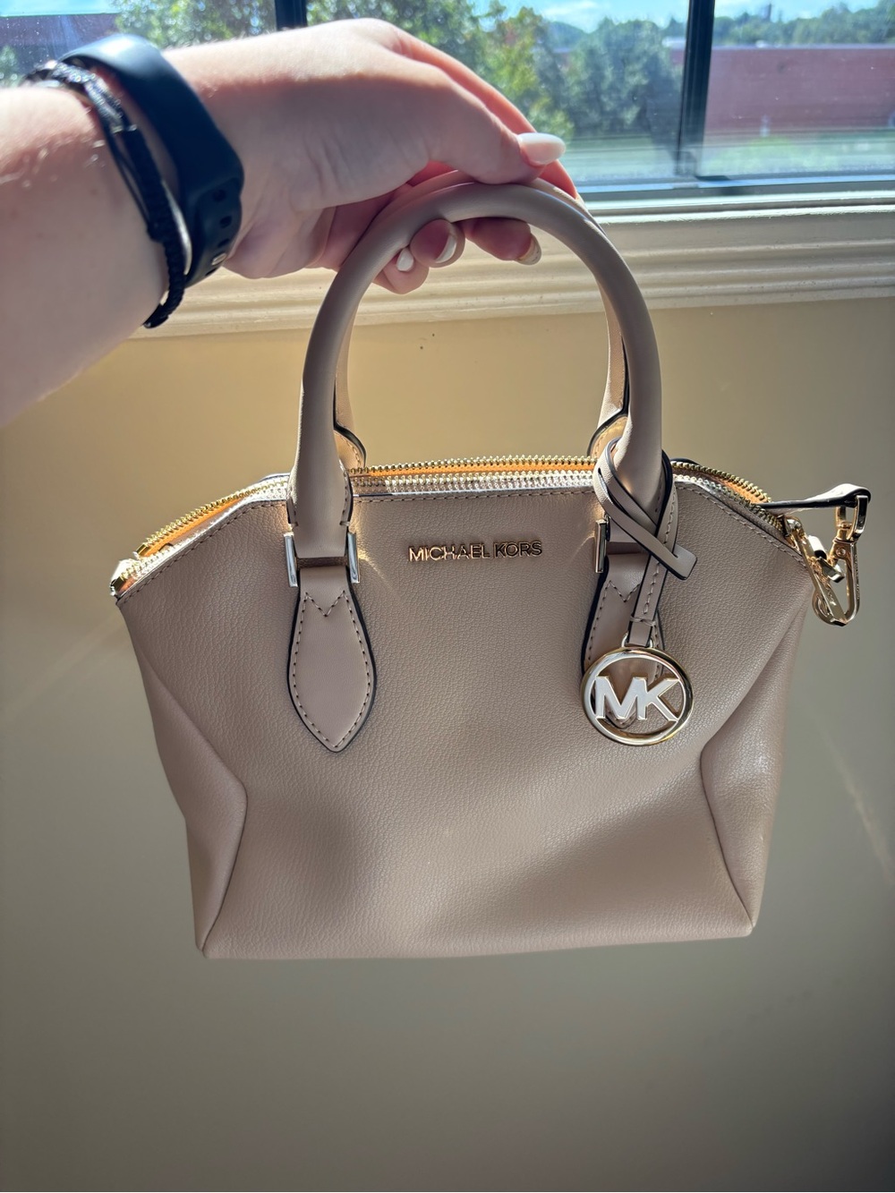 Michael Kors Pebbled Leather Satchel in light pink